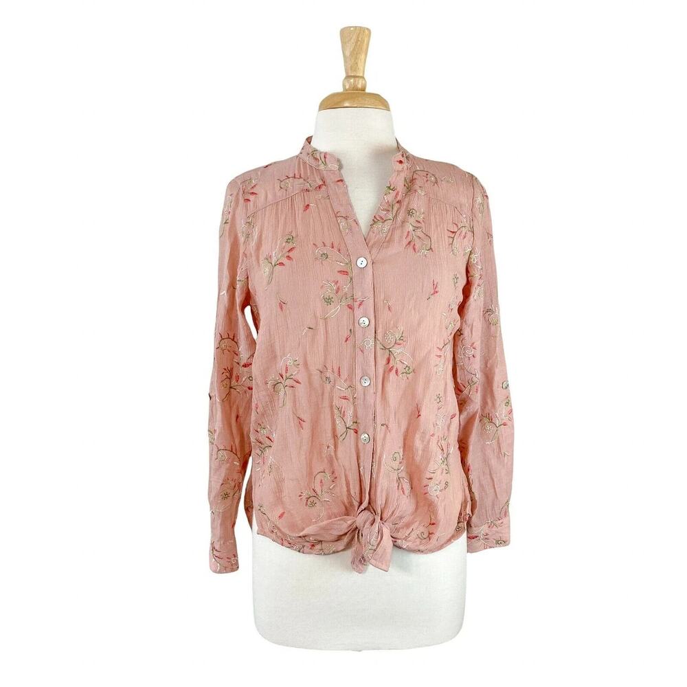 Fig Flower‎ Shirt Size Small Anthropologie Women's Coral Embroider Tie Top (13)